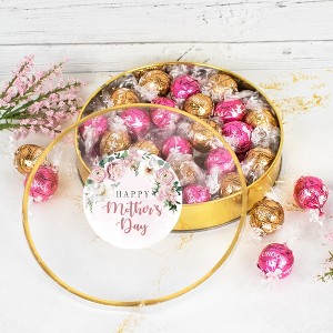 Mother's Day Candy Gift Tin with Chocolate Lindor Truffles by Lindt Large Plastic Tin with Sticker - Flowers - By Just Candy - 1 of 4