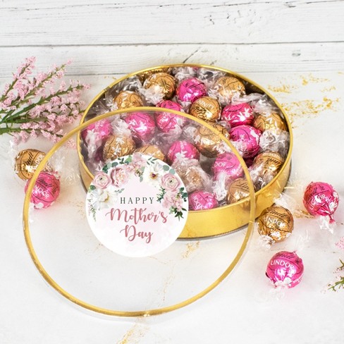 Mother's Day Candy Gift Tin with Chocolate Lindor Truffles by Lindt Large Plastic Tin with Sticker - Flowers - By Just Candy - image 1 of 1