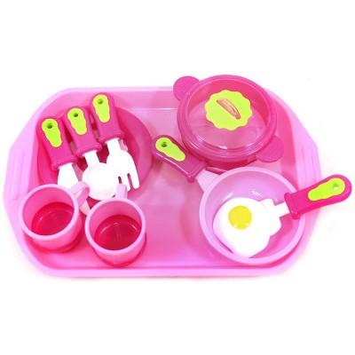 Pastel Pink Kids Cooking Set Saucepan Frying Pan Colander Spoon Whisk  Spatula Tin Playtime Picnic Toy Children Carry Suitcase 