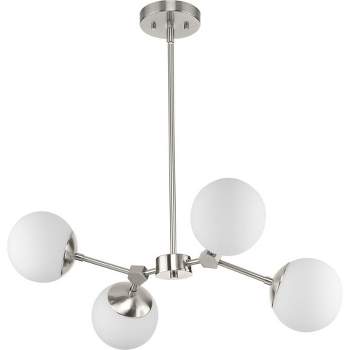 Progress Lighting Haas 4-Light Chandelier, Brushed Nickel, Etched Opal Glass, Design Series, Modern, Mid-Century, Contemporary