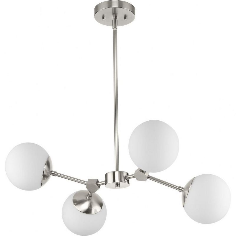 Progress Lighting Haas 4-Light Chandelier, Brushed Nickel, Etched Opal Glass, Design Series, Modern, Mid-Century, Contemporary, 1 of 2