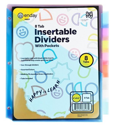 Enday Dividers with Pockets for 3 Ring Binder, 8 Subject Dividers, Plastic Multicolor 8 Pack with Tabs and Pockets