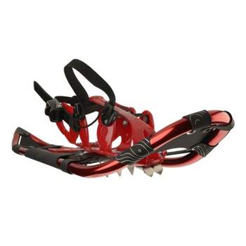 Crescent Moon Athletic All Terrain Recreational Running Snowshoes with No Slip Hook and Loop Binding for Adults, Fits Shoe Size 6W to 10.5M, Red