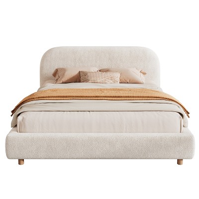 Christopher Knight Home Dylan Boucle Upholstered Platform Bed with Headboard, White