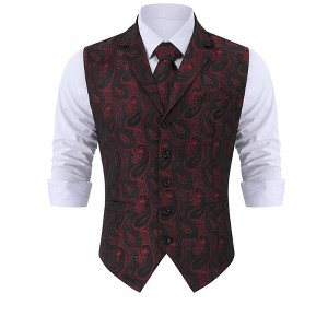Men's Paisley Suit Vest and Tie Set Classic Floral Necktie Square Gothic Waistcoat for Tuxedo - 1 of 4