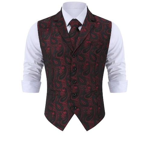 Men's Paisley Suit Vest And Tie Set Classic Floral Necktie Square ...