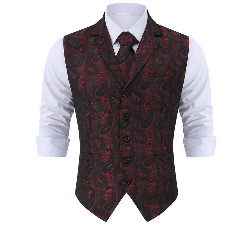 Men's Paisley Suit Vest and Tie Set Classic Floral Necktie Square Gothic Waistcoat for Tuxedo, 1 of 8