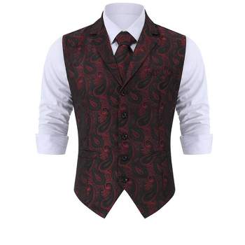 Men's Paisley Suit Vest and Tie Set Classic Floral Necktie Square Gothic Waistcoat for Tuxedo
