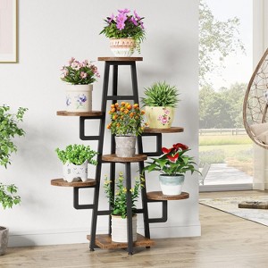 ORRD Tiered Plant Stand for Multiple Pots, 7-Tier White & Brown Corner Shelf with Round Shelves, Indoor Outdoor Organizer for Balcony, Living Room - 1 of 4