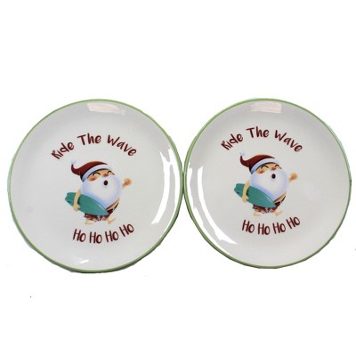 Tabletop 8.25" Ride The Wave Santa Plate Set Of Two Surf Board Beachcombers Coastal Life  -  Dining Plates