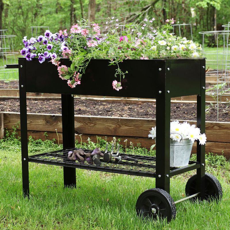 Sunnydaze Outdoor Galvanized Steel Raised Mobile Elevated Planter Cart with Handlebar and Wheels - 43", 3 of 12