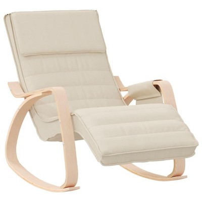 vidaXL Rocking Chair - Cream Fabric, Gentle Rocking Function, Solid Birch Wood Frame, Thickly Padded Seat