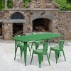 Emma and Oliver Commercial Grade Rectangular Green Metal Indoor-Outdoor Table Set-4 Arm Chairs - 2 of 4