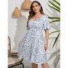 YesFashion Women's Plus Size Boho Floral V Neck Ruffle Short Sleeve Dress Elastic High Waist A Line Summer Dress - 4 of 4