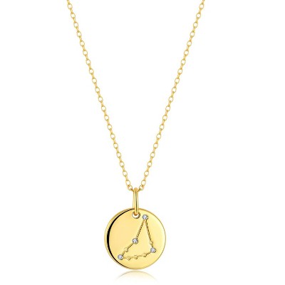 Molenia Zodiac Necklace for Women, 14K Gold Plated 925 Sterling Silver Coin CZ Pendant Dainty Constellation Horoscope Jewelry Gifts for Women