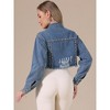 INSPIRE CHIC Women's Rivet Studded Denim Turndown Collar Long Sleeve Casual Wash Cropped Jean Jacket - 3 of 4