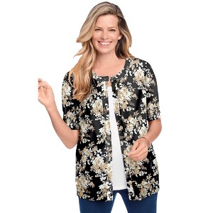 Woman Within Plus Size Perfect Elbow-Length Sleeve Cardigan - 1 of 4