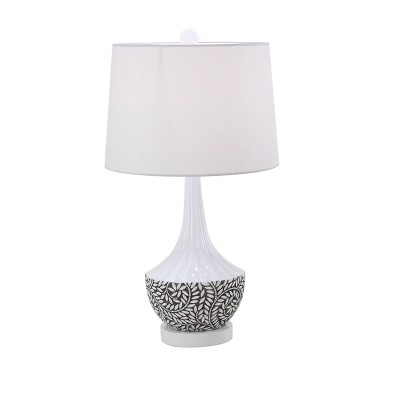 16" x 31" Eclectic Polystone Table Lamp with White Drum Shade White/Black - Olivia & May