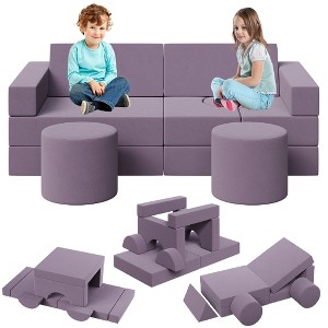 Kids Couch for Building Fort Toy,13pcs DIY Toddler Sofa,Velvet Toddler Futon Sofa Bed for Playroom, Bedroom,Grey - 1 of 4
