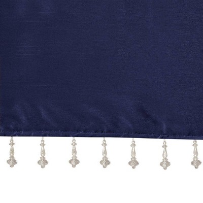 Navy Faux Silk Tab Top Valance with Beads