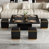 Multi-Functional Coffee Table with 4 PU Storage Stools, Lift-Top Adjustable Work & Dining Table for Living Room - 2 of 4