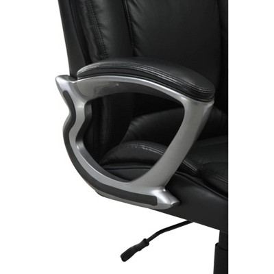 Executive Swivel Office Chair with Lumbar Support, Black Faux Leather