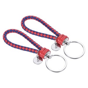 Unique Bargains Braided PU Leather Wallet Keychain with Stainless Steel Key Ring 2 Pcs - 1 of 3