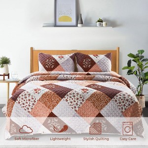 Peace Nest Premium Microfiber Ultra Soft Reversible Quilted Coverlet Set - 1 of 4