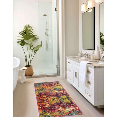 Colorful Abstract Synthetic Indoor Runner Rug