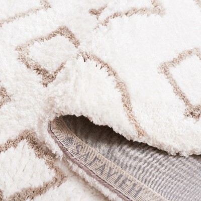 Ivory and Silver Geometric Hand-Tufted Shag Area Rug 8' x 10'