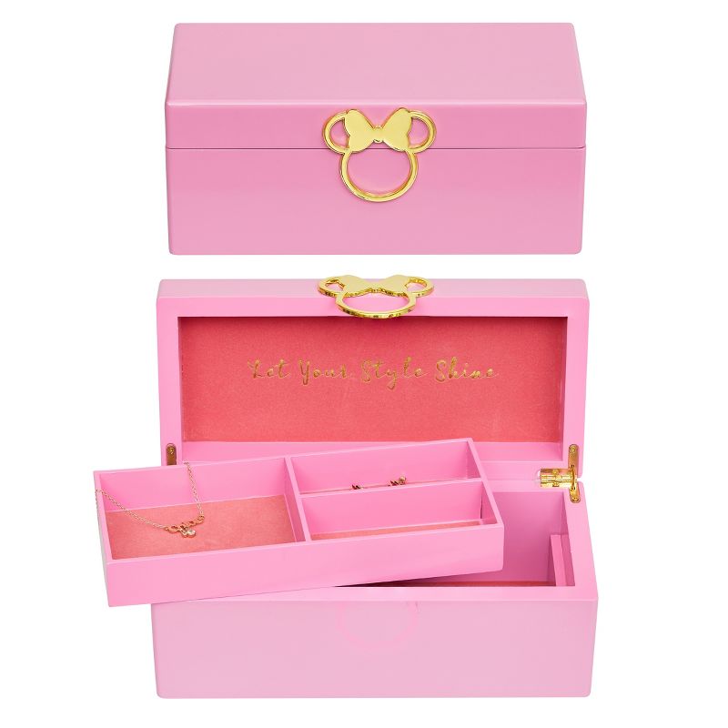 Disney Minnie Mouse Gold Icon Pink Lacquer Wood Jewelry Organizer Box, 1 of 9