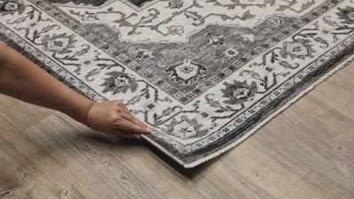 Charcoal and Ivory Medallion Synthetic 5x8 Area Rug