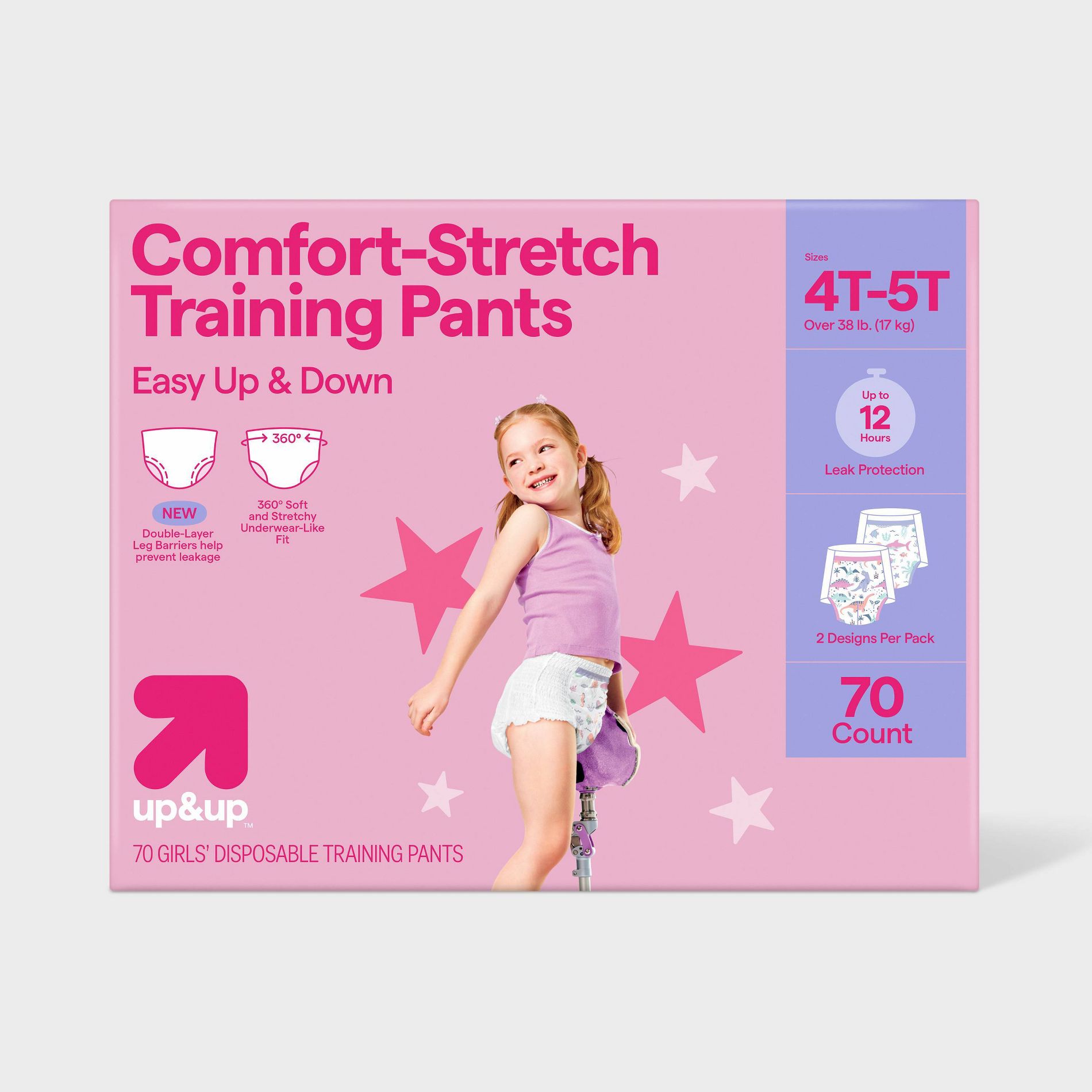 Girls' Disposable Training Pants - 4T-5T - 70ct - up&up™: Absorption Channels, Wetness Indicator, Latex-Free