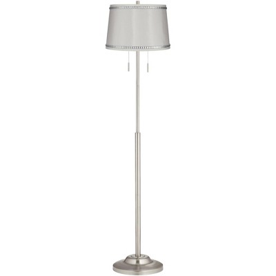 360 Lighting Modern Floor Lamp Brushed Nickel Crystal Beaded White Drum Shade for Living Room Reading Bedroom Office