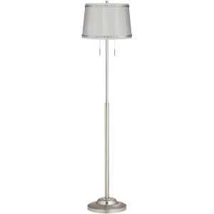 360 Lighting Abba Modern Floor Lamp Standing 65" Tall Brushed Nickel Metal Crystal Beaded White Drum Shade for Living Room Bedroom Office House Home - 1 of 4