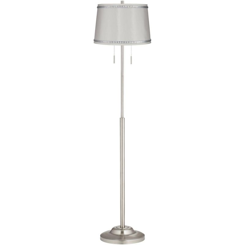 360 Lighting Abba Modern Floor Lamp Standing 65" Tall Brushed Nickel Metal Crystal Beaded White Drum Shade for Living Room Bedroom Office House Home, 1 of 5