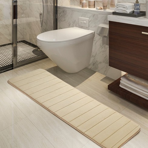 PiccoCasa Absorbent Soft Long Washable Non-Slip Memory Foam Bath Tub Mat  Floor Runner Rug Beige 16 x 47