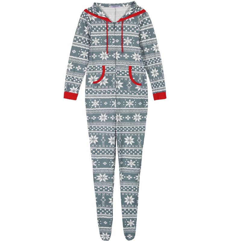 cheibear Christmas Family One Piece Romper PJ's Zipper Jumpsuit Xmas Party Loungewear with Pockets, 2 of 5