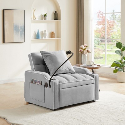 35"Convertible Chair Bed,Pull Out Sofa Bed,3-In-1 Sofa Bed,Velvet Daybed With Pockets,Phone Holder,Usb Port,Comfy Sofa Bed For Small Space-Cuddlewood