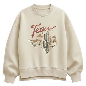 Salsation Oversized Sweat shirt ！ Women's Instant Message Texas Cactus Oversized Fleece Crew