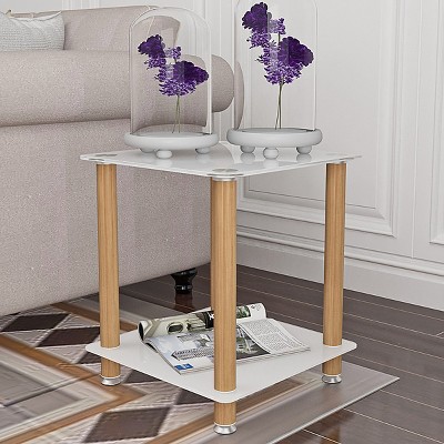 KTMBDW 2-Tier End Table,Sofa Side Table for Small Space Bedroom,Industrial TV Tray Couch Table for Living Room