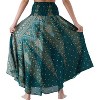 Women's Boho Maxi Skirt - Floral Print Long Flowy Skirt Peacock Green - 3 of 4