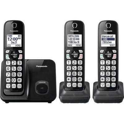 Panasonic KX-TGD513B DECT 6.0 1.93 GHz Cordless Phone - Black - 1 x Phone Line - 3 x Handset