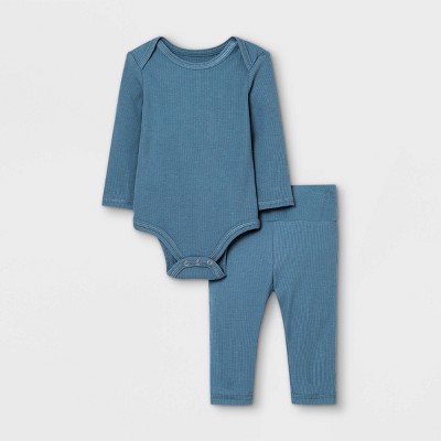 Grayson Mini Baby 2pc Rib Top & Leggings Set - Blue Newborn