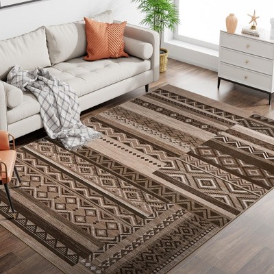 Garvee Area Rug for Living Room, Washable Rug Farmhouse Neutral Rug, Geometric Rug Low Pile Non-Slip Soft Rug for Dining Room Bedroom