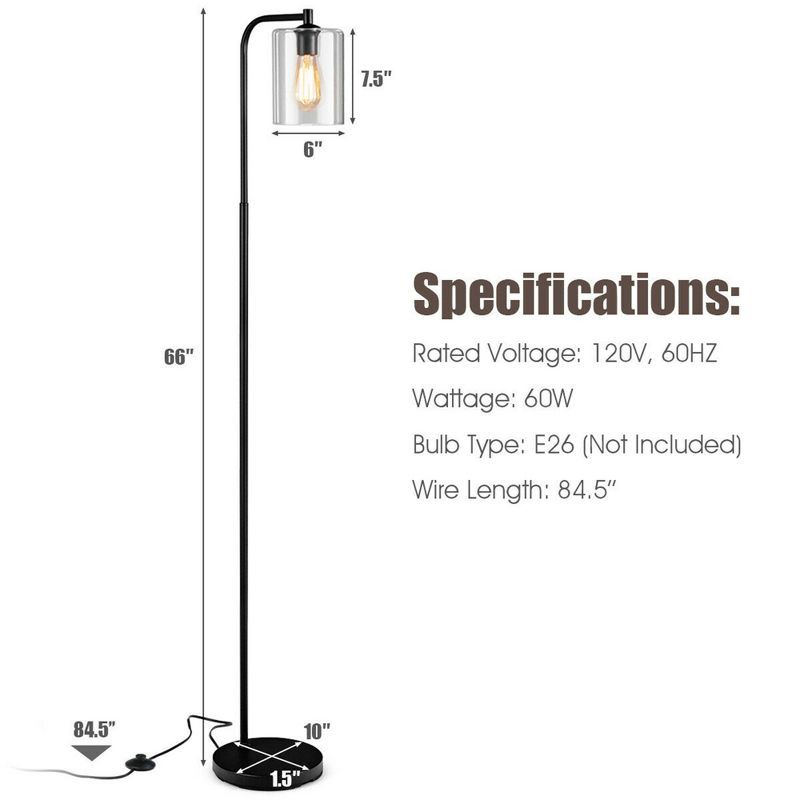 Costway Industrial Floor Lamp w/ Glass Shade Indoor Modern Tall Pole Lamp for Office, 4 of 11