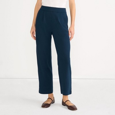 Lands' End Women's Knit High Rise Pleated Straight Leg Crop Pants