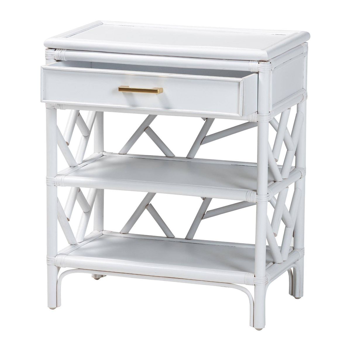bali & pari Daina Natural Rattan Nightstand with Drawer and Open Shelves White - thumbnail 2