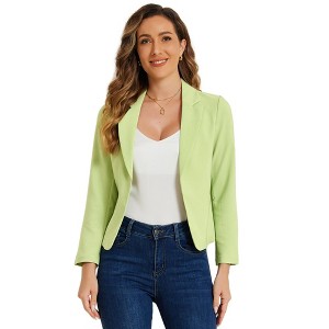 INSPIRE CHIC Women's Open Front Office Long Sleeve Lightweight Printed Floral Crop Suit Blazer - 1 of 4