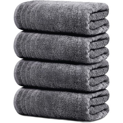 BRINJOY 4-pack of extra-large bath towels, 30 x 60 inches, 100% cotton, larger and lighter, dry faster, super soft and absorbent, dark gray
